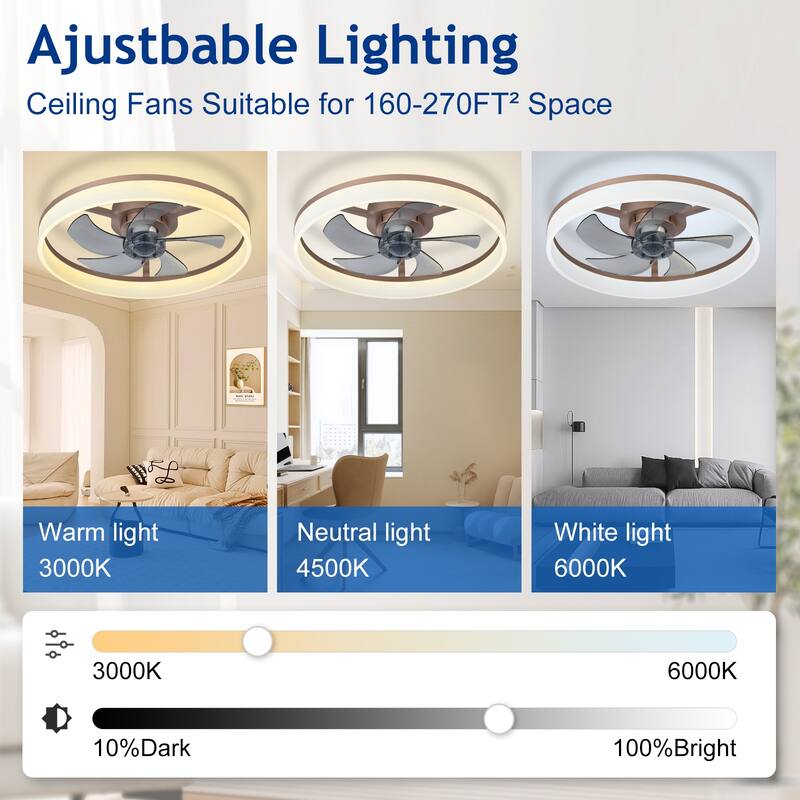 Ceiling Fan with Light: Low Profile, App Remote Control, 6-Speed, 3 CCT, Quiet DC Motor, Dimmable LED, 20" /16"