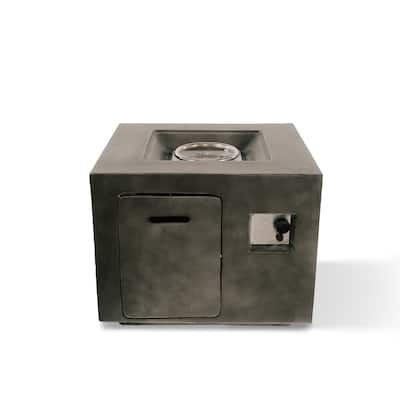 XBrand 30"W Square Gray MgO/Metal Outdoor Propane Gas Smokeless Fire Pit Table w/ Volcanic Rocks & Cover, 40,000 BTU