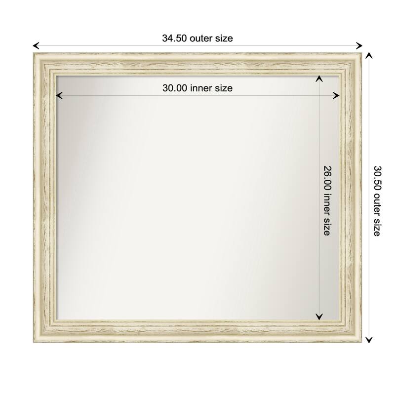 Country White Wash Framed Non-Beveled Custom Wall Mirror, Bathroom Vanity Mirror - Outer Size: 34.5 x 30.5