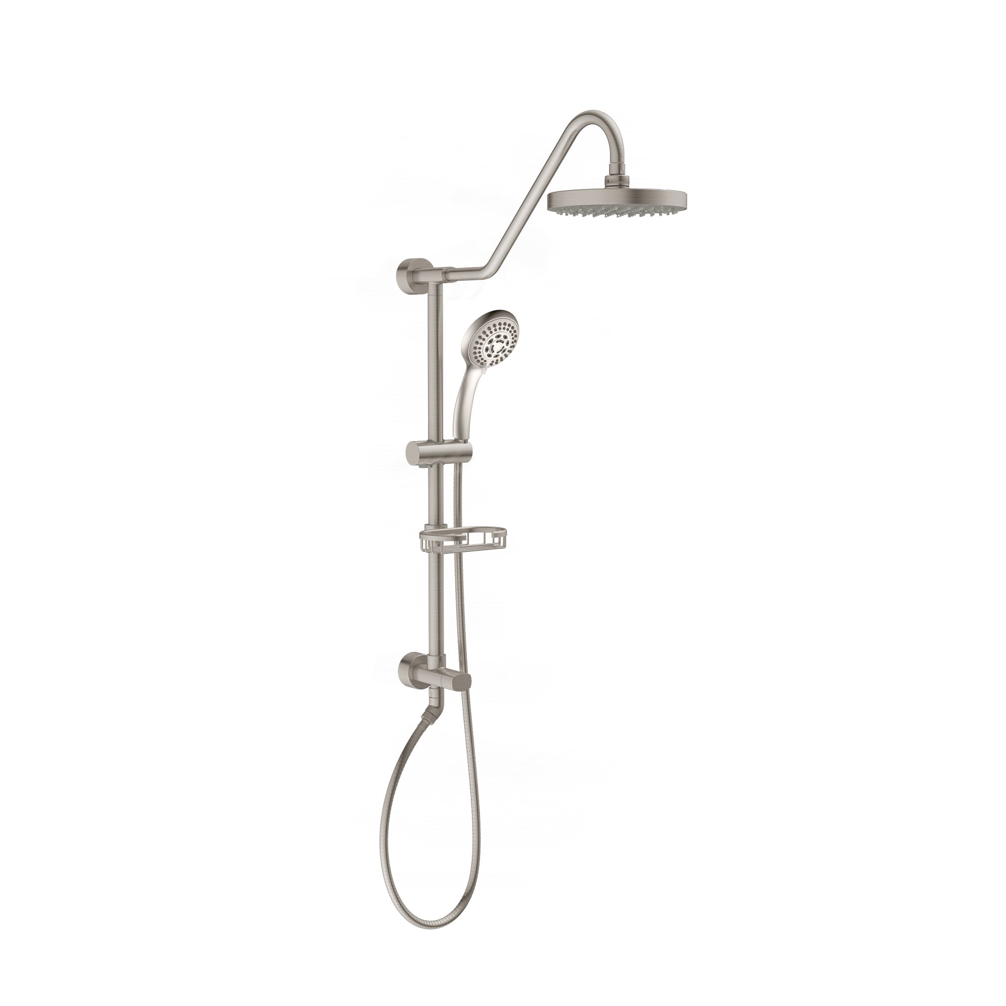 Kauai III 8-in Rain Showerhead Shower System with Slide Bar and Integrated Soap Dish