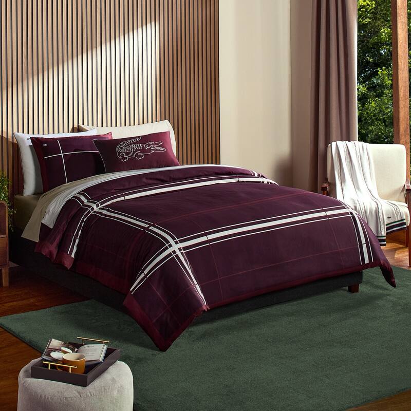Lacoste Playful Checks 300TC 100% Cotton Sateen 3-Piece Comforter Set