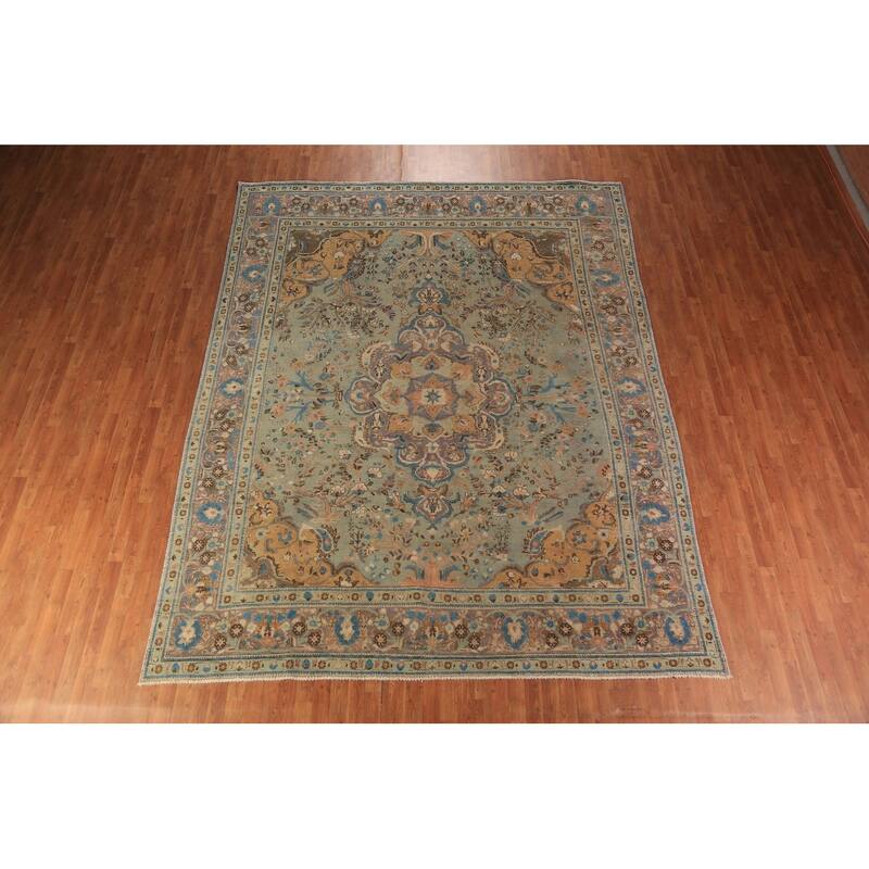 Floral Tabriz Persian Rug Traditional Hand-Knotted Wool Carpet - 9'7"x 12'4"