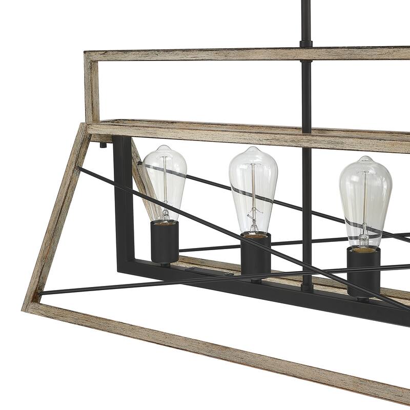 5-Light Industrial triangle cage Chandelier - Barnwood - Barnwood