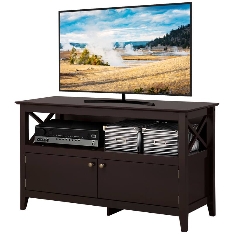 Yaheetech X Shape TV Stand Storage Universal TV Base with 2 Doors