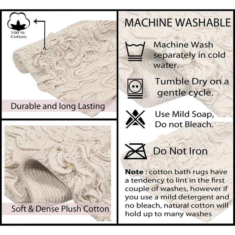 Home Weavers Modesto Collection 100% Cotton Bath Rug, Non-Slip Bath Rug, Extra Soft, Machine Wash, 4 Pcs Set with Runner