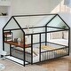 preview thumbnail 2 of 16, Black Twin Size Metal Bed Frame with Desk, House Bed with Shelves and USB Ports