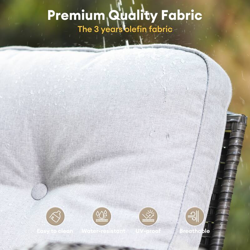 HOOOWOOO 3-piece Grey Wicker Patio Swivel Rocking Chair Set