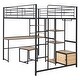 preview thumbnail 15 of 38, Full Size Metal Loft Bed with Bulit-in Desk and Stool, Heavy Duty Loft Bedframe with Cabinet and Open Storage Shelves for Kids