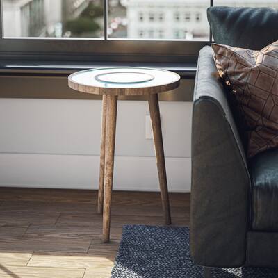 Kayla Natural Wood and Enamel Finish Accent Table - 16" x 23"