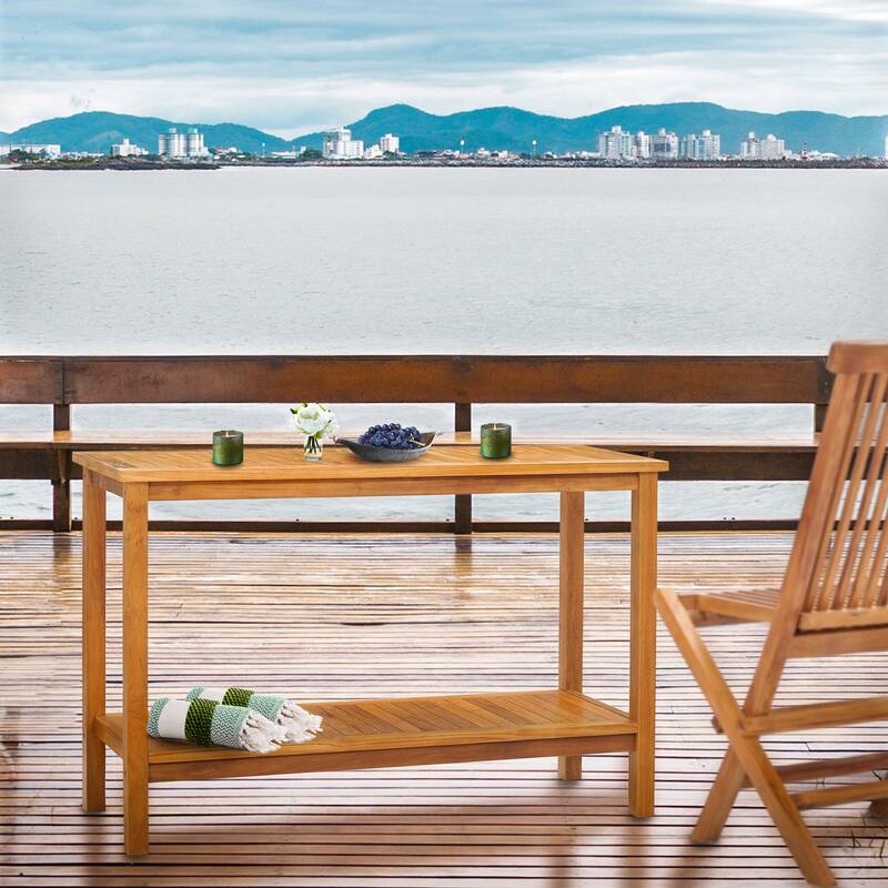 Chic Teak Santa Barbara Outdoor Teak Wood Patio Serving Table