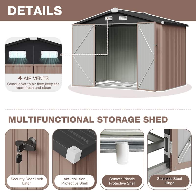 AOXUN Outdoor Storage Shed with Lockable Doors and Air Vents for Garden