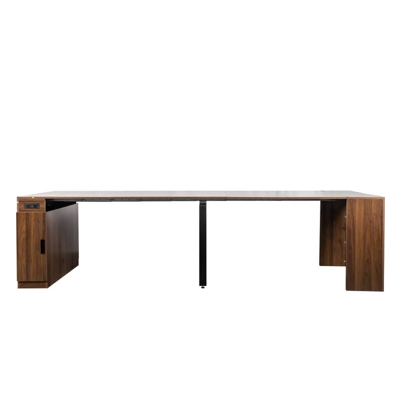 Modern Multifunctional Extendable Dining Table With Outlet,Space Saving Expanding Table With Storage