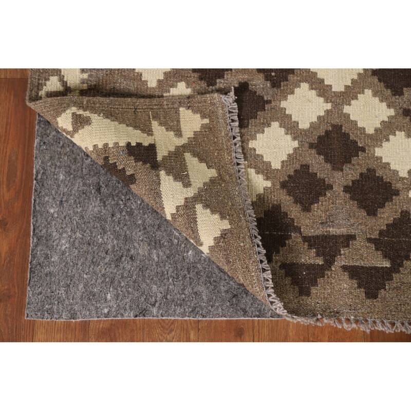 Brown Geometric Kilim Area Rug Oriental Flatweave Wool Carpet - 3'4"x 4'9"