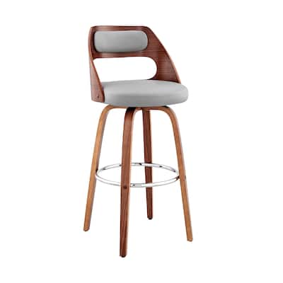 HomeRoots 41" Gray Faux Leather And Manufactured Wood Swivel Bar Height Chair - 18 x 41 x 19