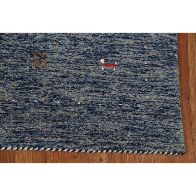 Tribal Blue Gabbeh Oriental Rug Handmade Wool Carpet - 4'0" x 5'10"