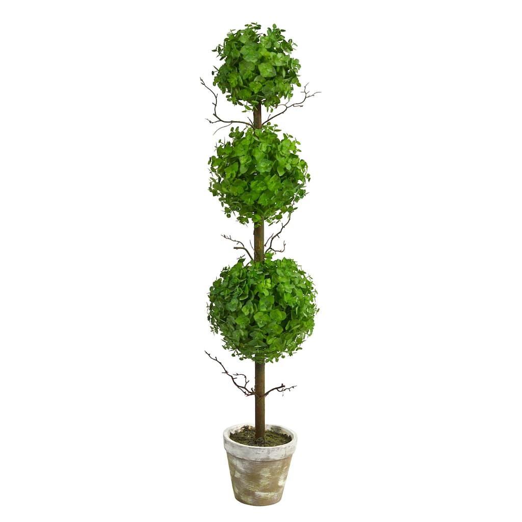 Eucalyptus Topiary Tree - 3ft Artificial Ball Plant Indoor Outdoor Decor - Green - 51-60 Inches