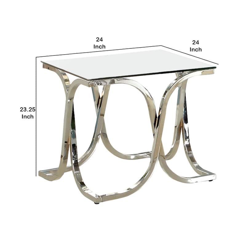 24 in. Silver and Clear Square Glass End Table, Sturdy Build End Side Table for Living Rooms