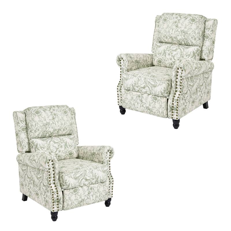 2 Set Modern Padded Seat Recliner Chair with PU Leather/Fabric - Rococo Green Linen