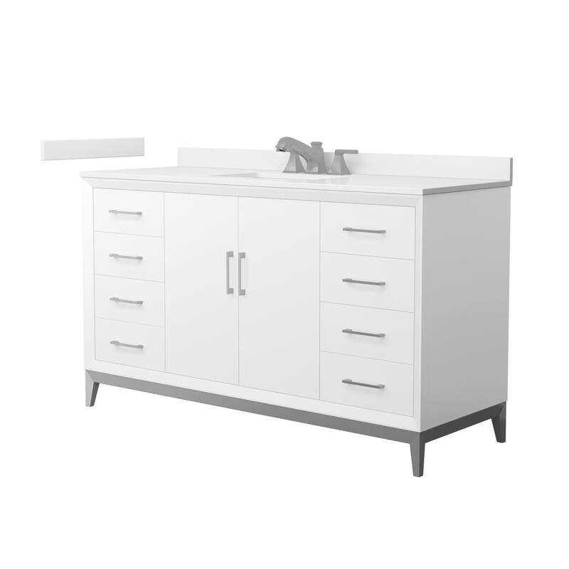 Wyndham Collection WCH818160S-QTZ-US3MXX Amici 60" Free Standing - White / White Quartz Top / Brushed Nickel Hardware