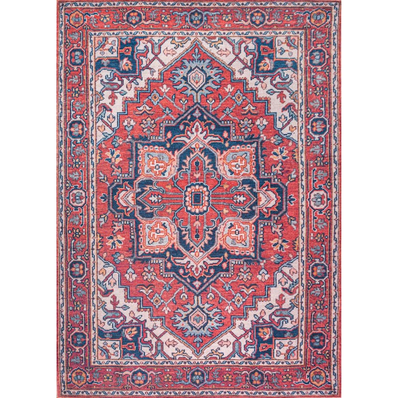 JONATHAN Y Victoria Ornate Large Medallion Machine Washable Area Rug - 9 X 12 - Red/Navy