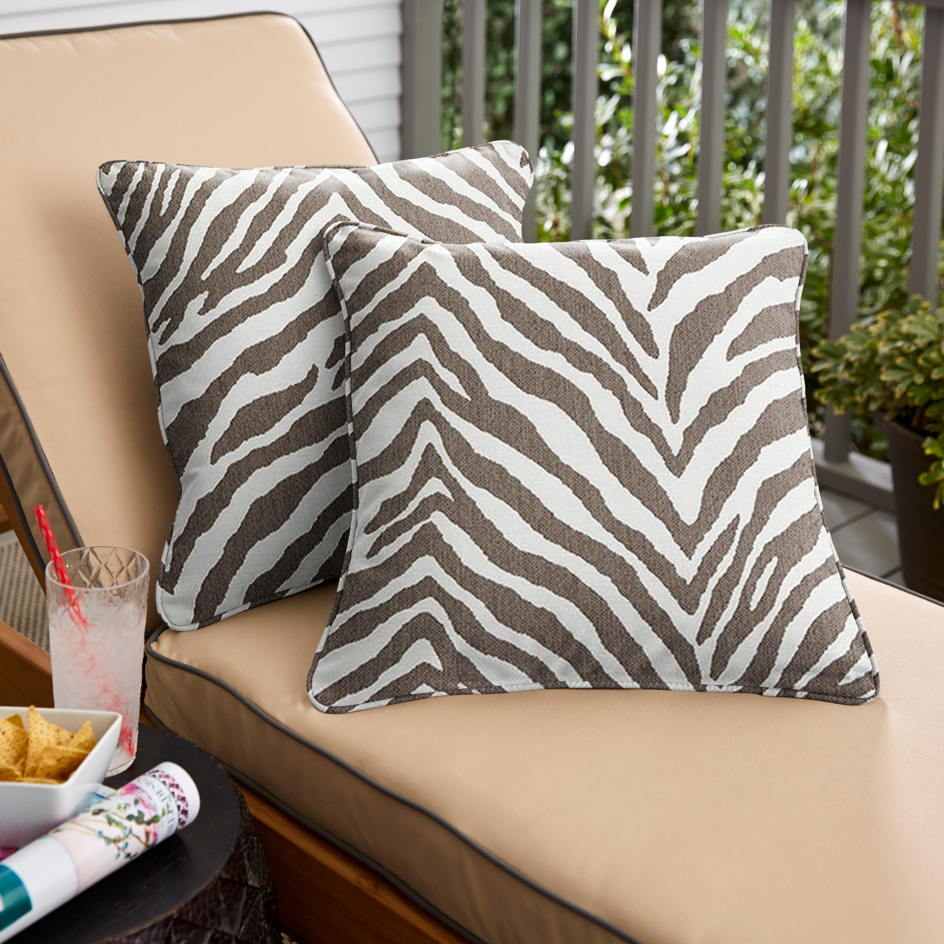 Sunbrella Grey Zebra Indoor Outdoor Pillows Set of 2 Corded