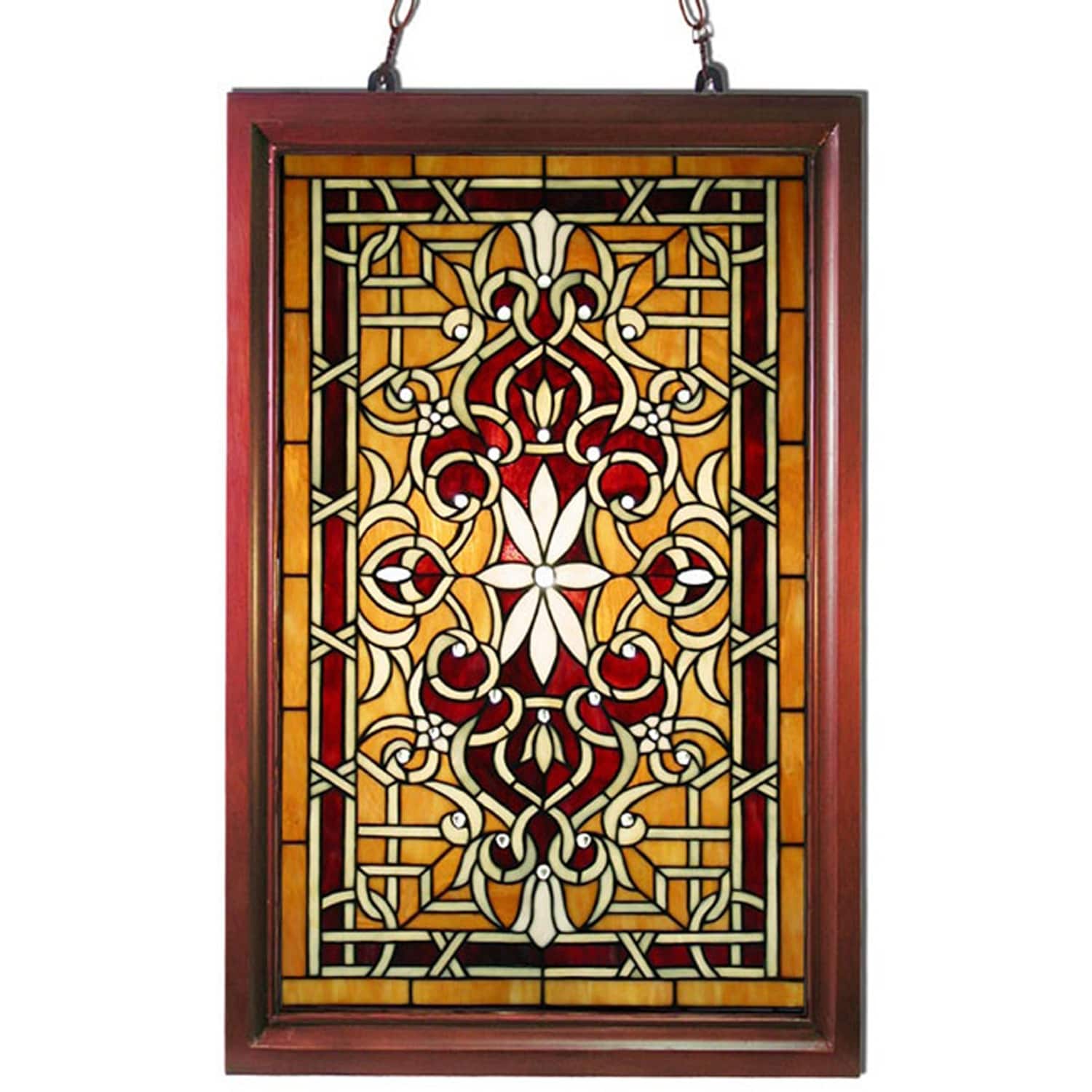Warehouse of Tiffany Tiffany-style Wood Frame Stained Glass Window Panel