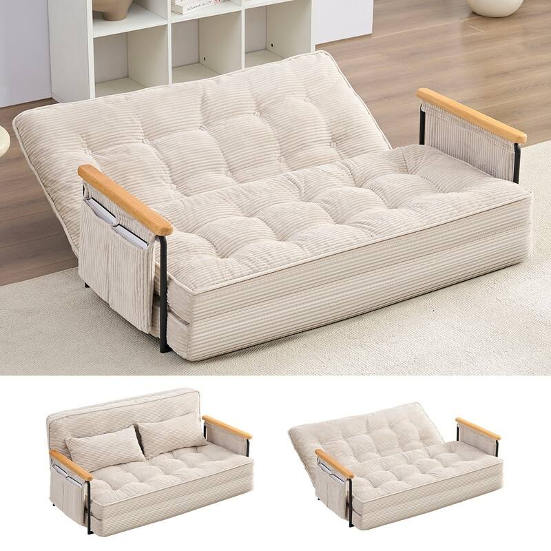 Mixoy Muti-Functional Folding Floor Sofa Bed,3-Seater,2-Seater,1-Seater Lazy Futon Sofa with 6 Position Adjustable Backrest - 53.9''*28''*26.4'' - BEIGE