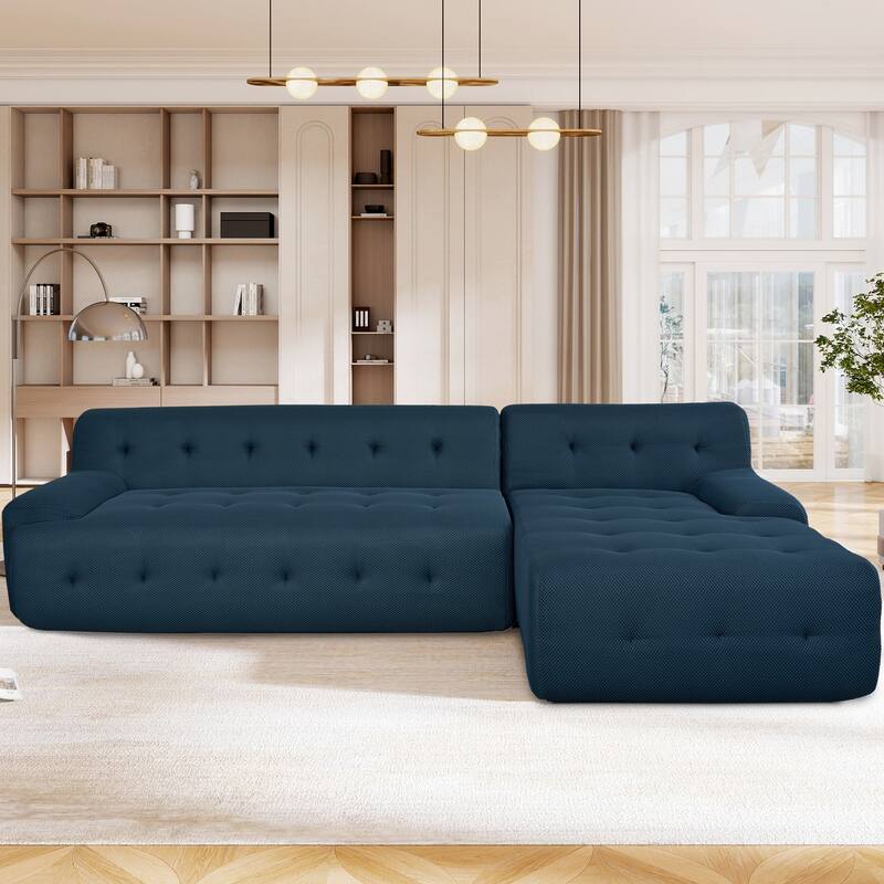 107" Polyester Mesh L-Shaped Modular Sectional Sofa with Deep Seat & Pocket Springs - Dark Blue
