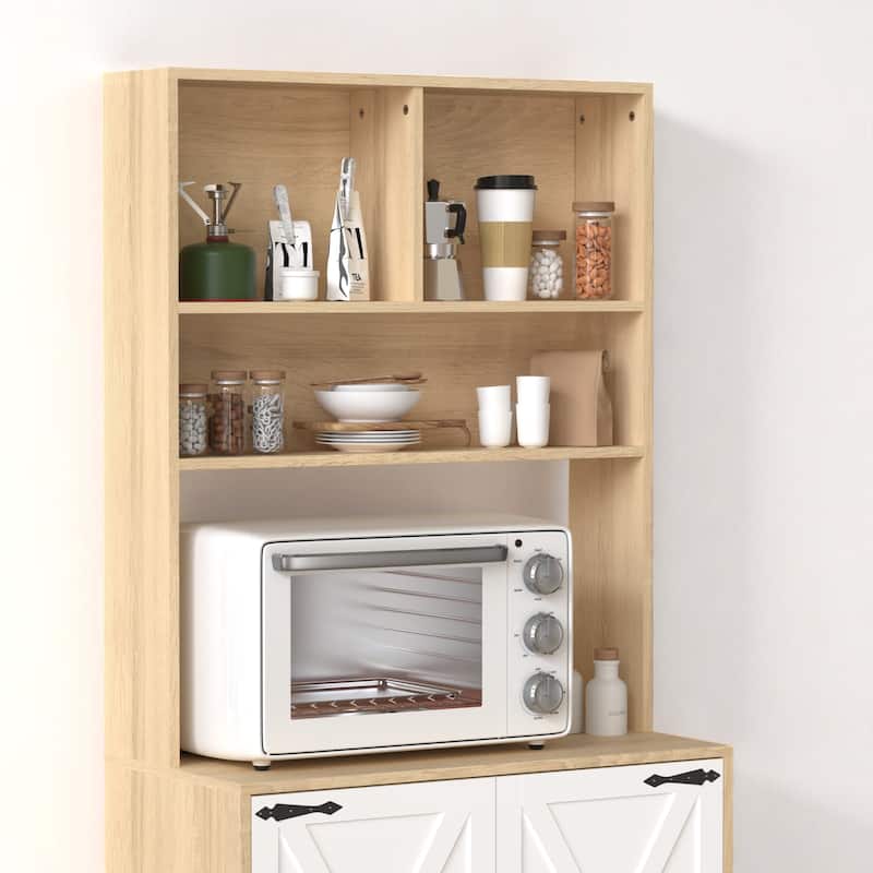 Modern 70.9" Freestanding Kitchen Cabinet with 2 Doors, 3-Tier Pantry Storage Shelves, Wood Grain Panel Design