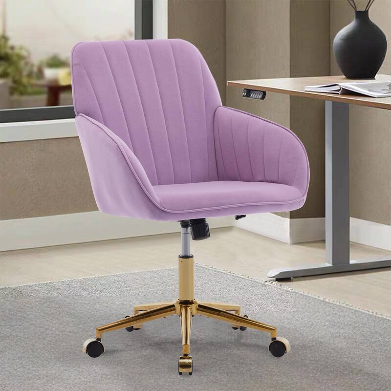 Velvet Office Chair with Golden Base, Ergonomic Backrest, Memory Foam Cushion, and Adjustable Seat for Home or Bedroom