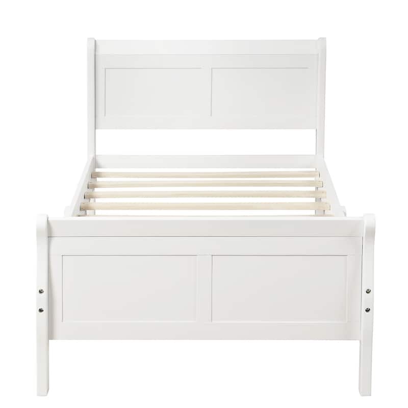 Wood Platform Bed Frame, Twin Size Panel Bed with Sleigh Headboard Footboard and Slat Support, Easy to Assemble Slat Bed