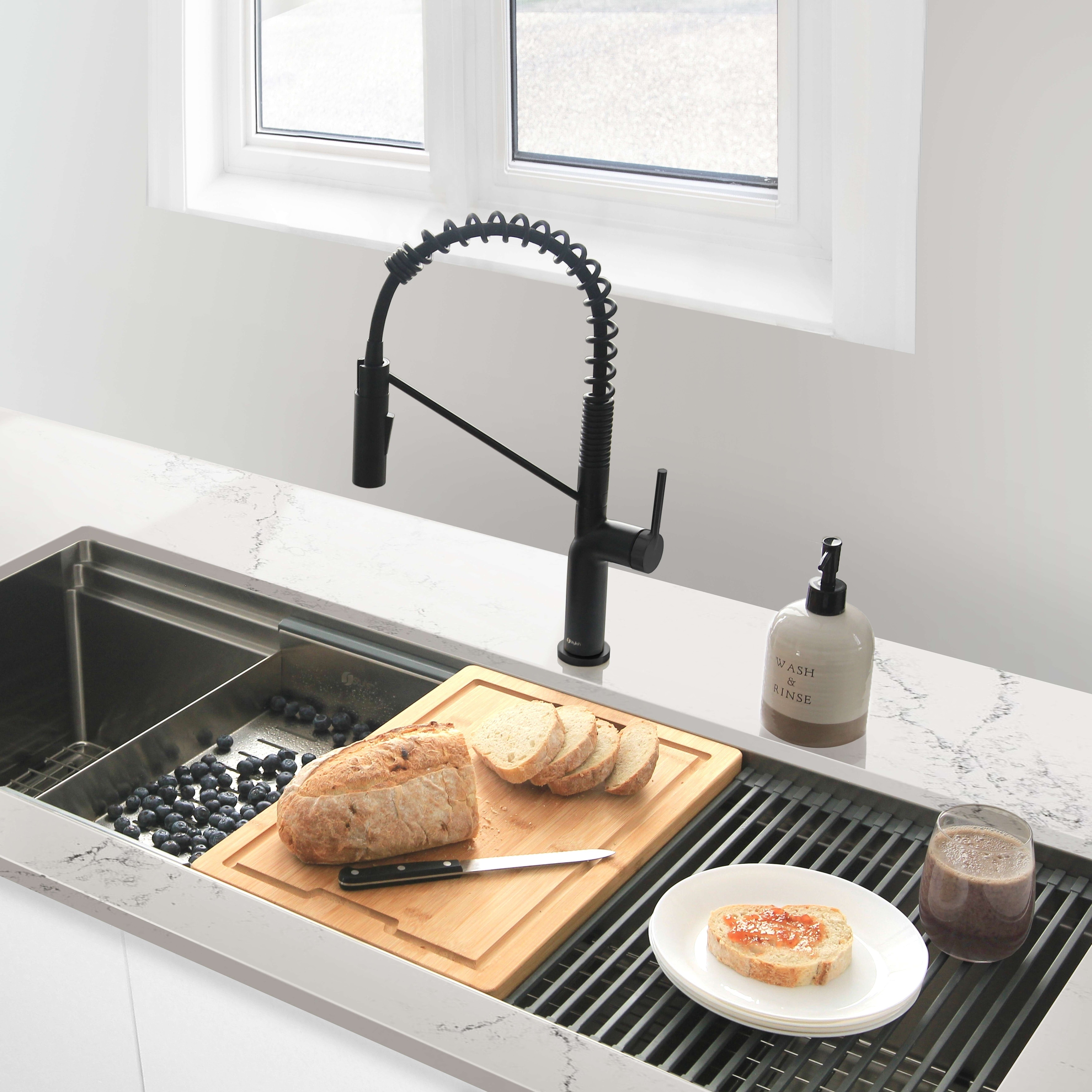 STYLISH Stainless Steel Single Handle Pull Down Kitchen Faucet Lead Free Sprayer - Faucet Height: 16 3/4" | Spout Height: 7 1/2"