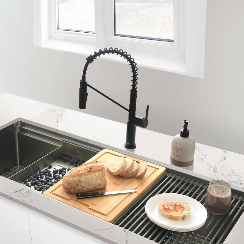 STYLISH Stainless Steel Single Handle Pull Down Sprayer Kitchen Faucet - Faucet Height: 16 3/4" | Spout Height: 7 1/2" - Matte Black