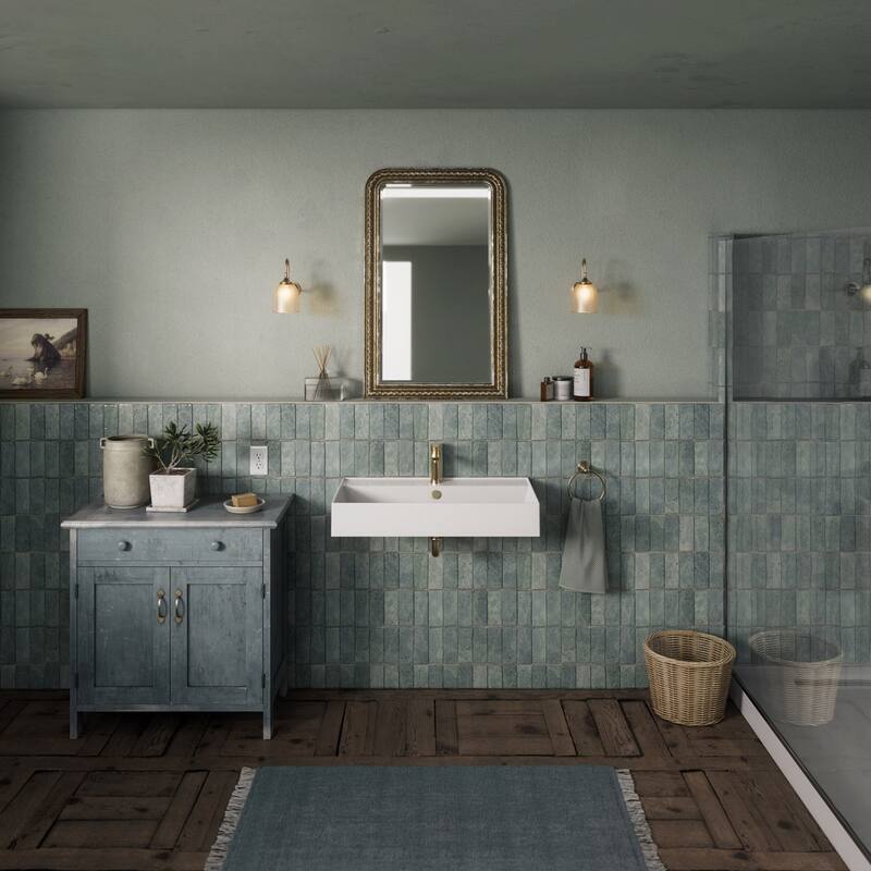 Rectangular Wall Mount Basin with Faucet Drilling Options and Overflow