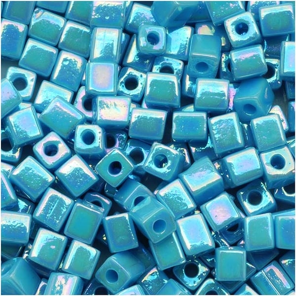 Miyuki 4mm Glass Cube Beads Opaque Light Blue AB 4132 10 Grams. Opens flyout.