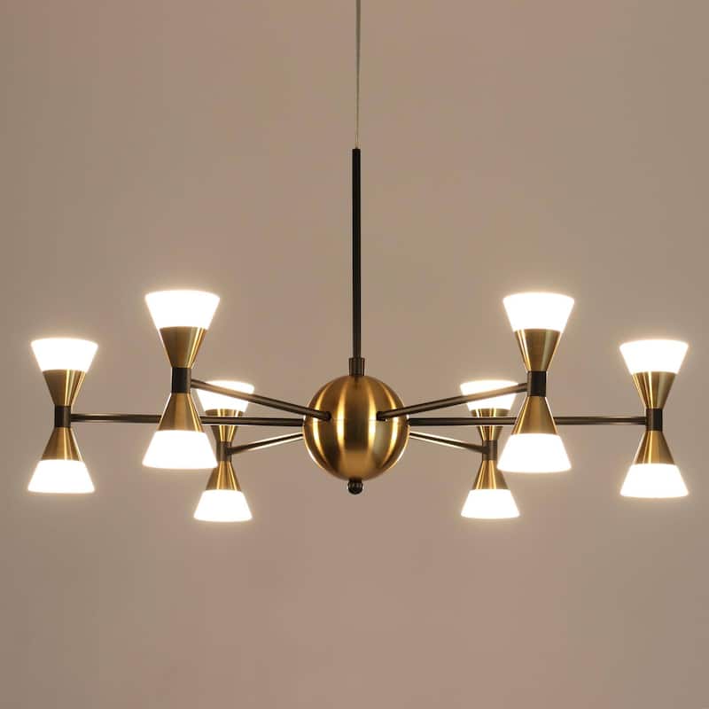 Modern 12-Light Integrated LED Chandelier Black Gold Pendant Lights for Dining Room - 23.5" D x 12.5" H