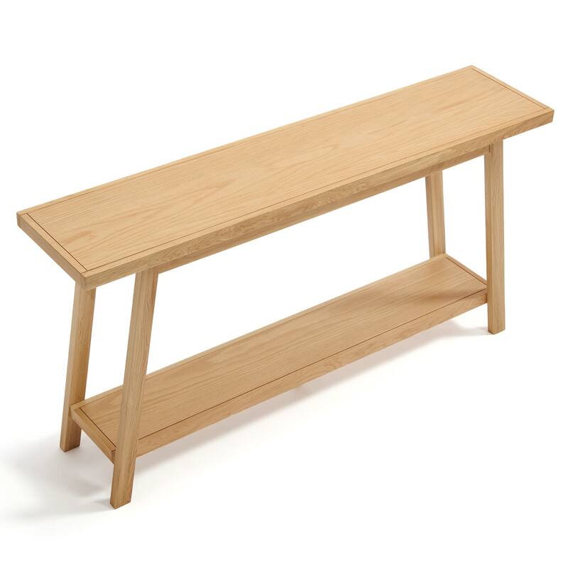 59" Solid Oak Wood Entryway Console Table Sofa Table with 2-Tier Storage - 59"L x 13.8"W x 30"H