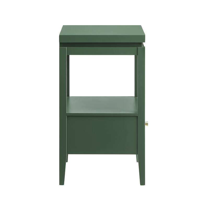 Vintage Green 1-Drawer Nightstand with Floating Top and Gold Pull