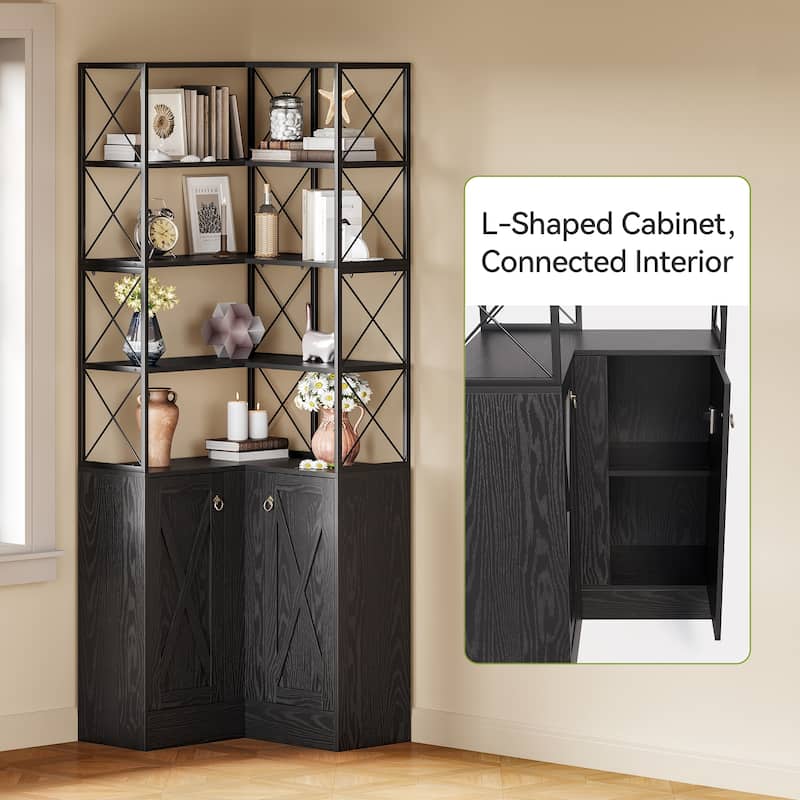 79" Tall Corner Storage Cabinet with Dooor and 4-tier Shelf - 11.81"D x 27.56"W x 79.13"H