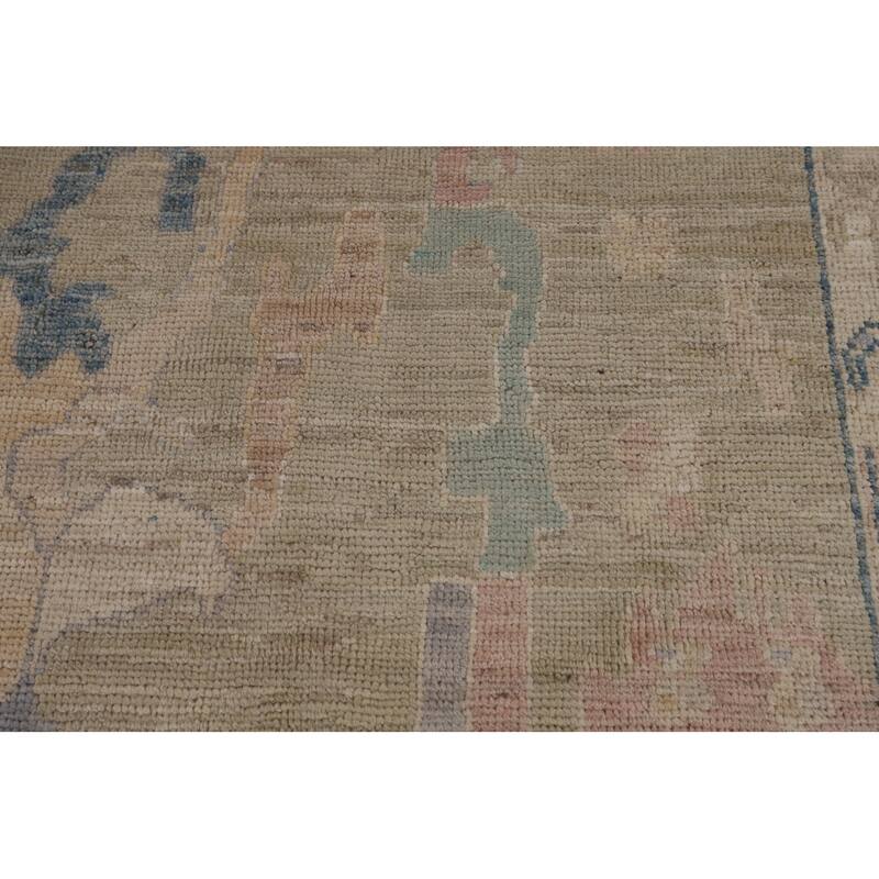 Vegetable Dye Oushak Turkish Area Rug Hand-Knotted Green Wool Carpet - 7'9"x 9'6"
