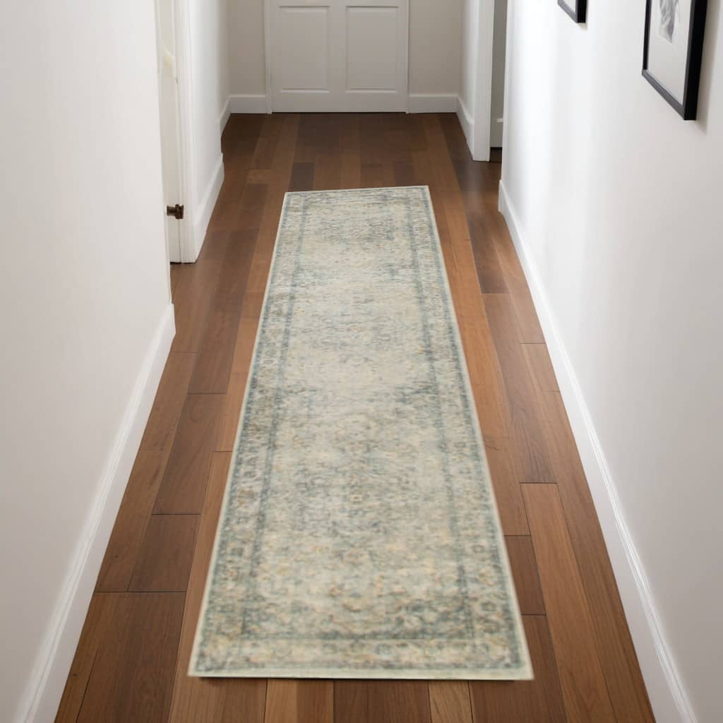 Mibo Power Loomed Distressed Floral Low Pile Area Rug By HomeRoots - 96' X '26' X '0.25