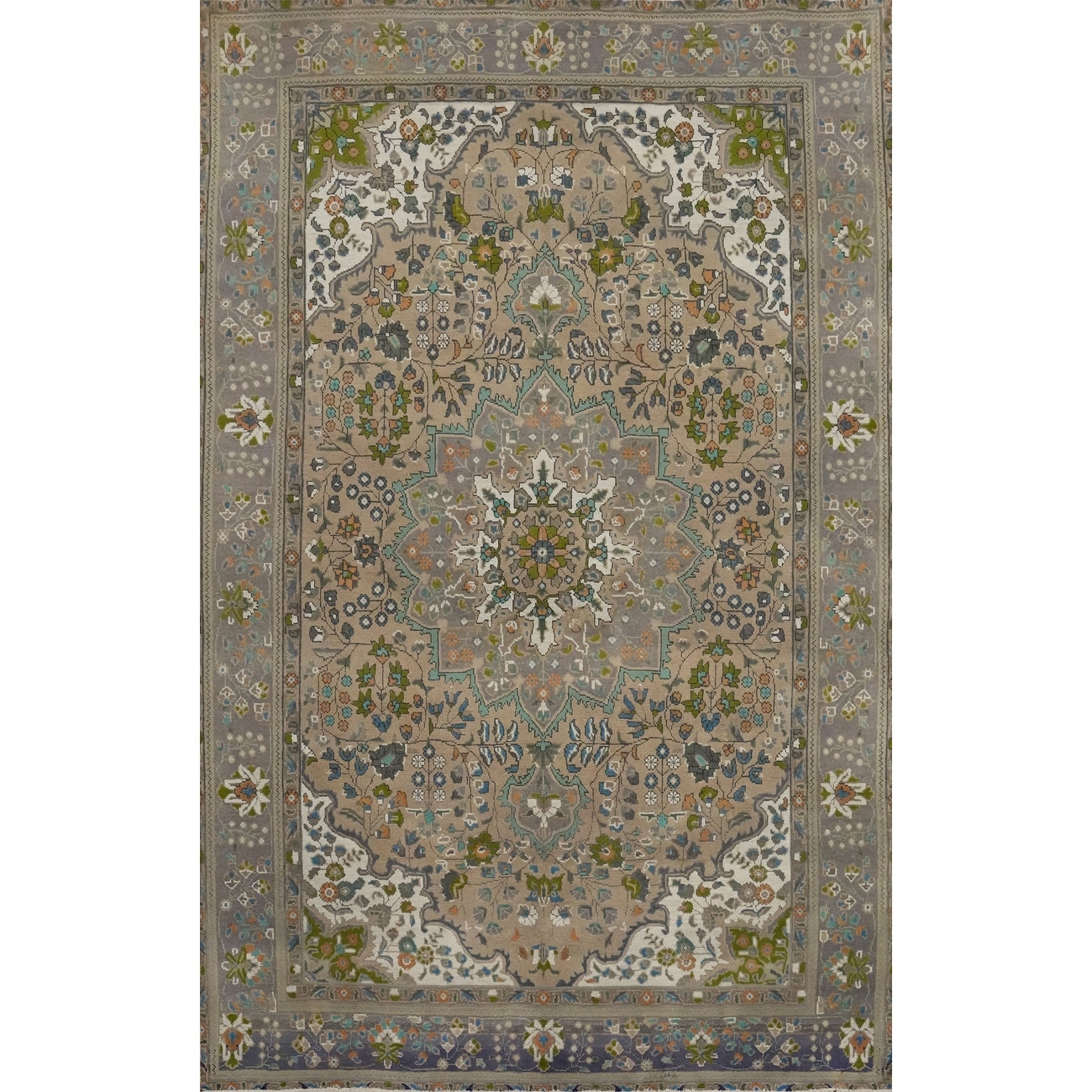 Hand Knotted Oriental 100% Wool Carpet Traditional Floral Brown Tabriz Area Rug - 9' 10'' X 6' 8''