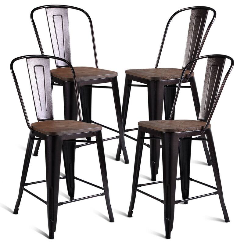 Costway Copper Set of 4 Metal Wood Counter Stool Kitchen Dining Bar
