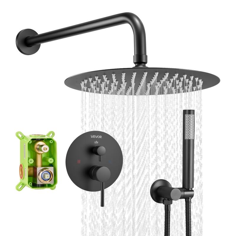 10" Head Wall Mounted Matte Black Rain Shower System with Handheld Valve and 59" Hose - 20.87 x 9.65 x 5.71 in