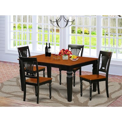 HomeStock 5-Piece Black and Cherry Finish Solid Wood Top Dining table with 4 Chairs with Lattice Back