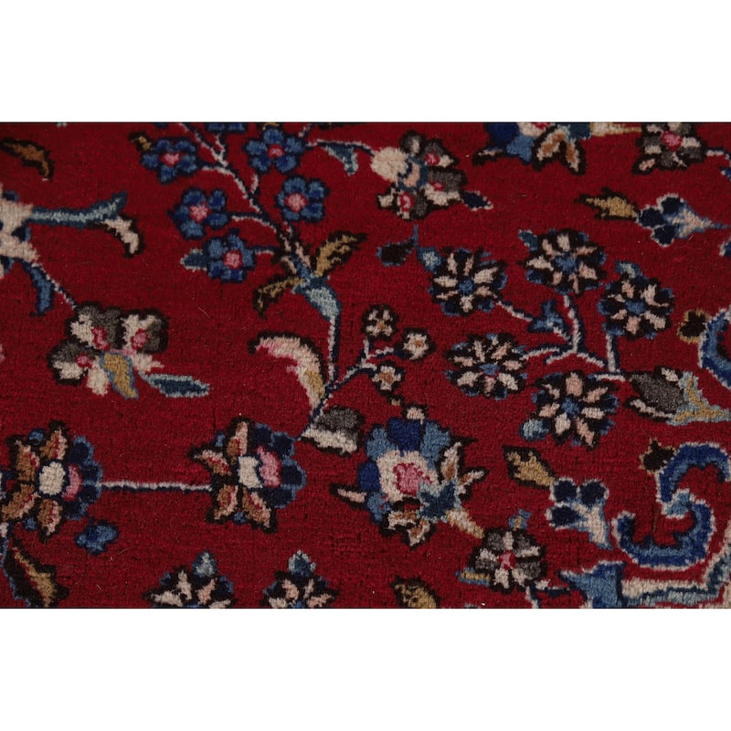 Floral Red Mashad Persian Area Rug Hand-Knotted Wool Carpet - 10'1" x 12'11"