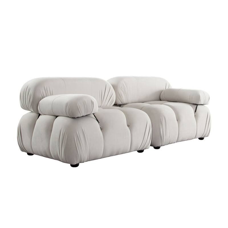 Hito 2 Piece Modular Armchair Sofa Set, Light Cream Bubble Grid Tufting