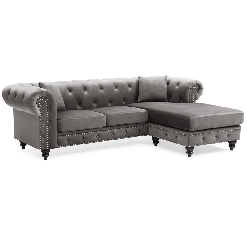 Sofa Chaise, Dark Gray, Velvet, 98x37x31 inches, 169 pounds