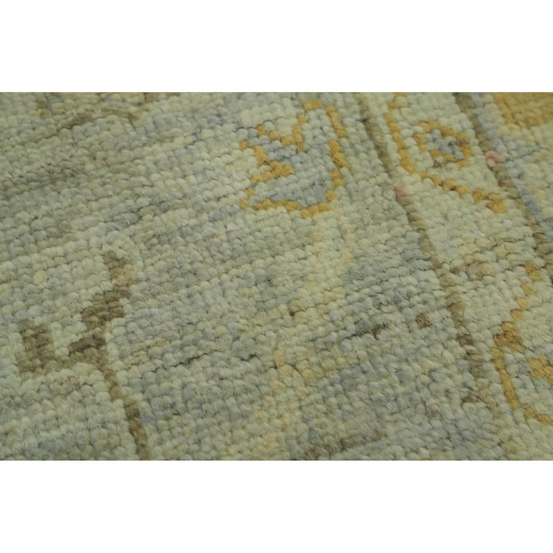 Vegetable Dye Wool Oushak Turkish Runner Rug, Floral Geometric Carpet - 11' 7'' X 2' 9''