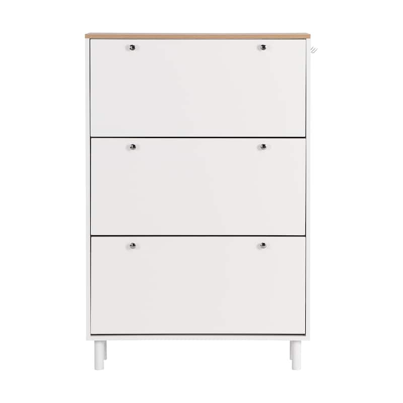 Tipping Bucket Shoe Cabinet, Hidden Shoe Storage Cabinet, Entryway Organizer with Adjustable Panel, 3 Flip Drawers & 3 Hooks